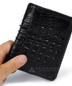 Ví da cá sấu gai lưng đan viền 2 mặt dáng đứng DVCS-312D màu đen