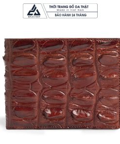 Ví da cá sấu nam gai đuôi nâu đỏ 2 mặt