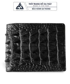 Ví da cá sấu dáng ngang gai lưng màu đen