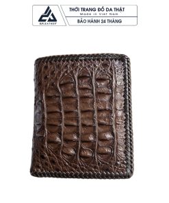 Ví đứng da cá sấu đan viền gai lưng màu nâu