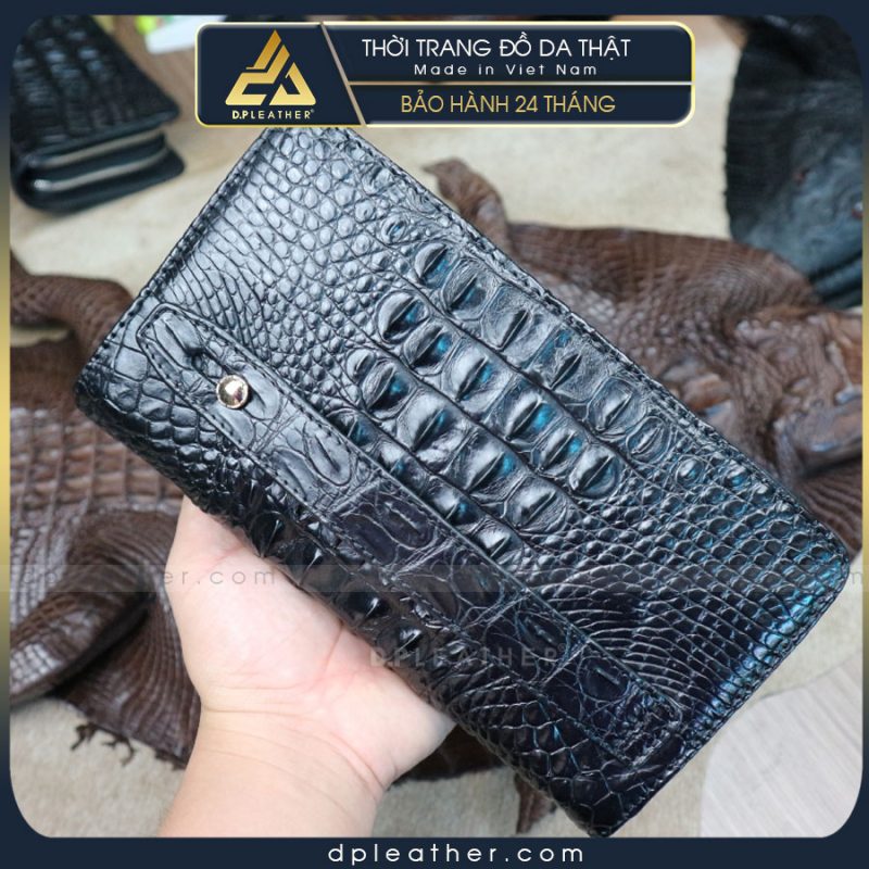 Ví cầm tay nam Clutch da cá sấu gai lưng 1 khóa