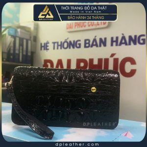 Clutch cầm tay nam da cá sấu gai lưng màu đen