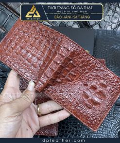 Ví da cá sấu nguyên con ca sấu nhỏ màu nâu đỏ