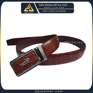 Thắt lưng da cá sấu liền da bụng cá sấu màu nâu đỏ