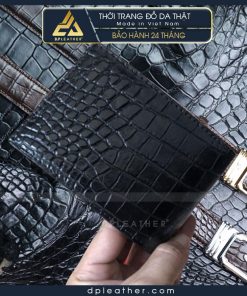 Ví da cá sấu da hông bụng màu đen