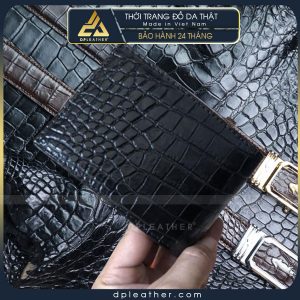 Ví da cá sấu da hông bụng màu đen