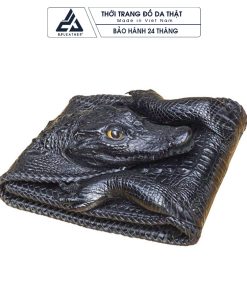 Ví da cá sấu nguyên con màu đen đan viền