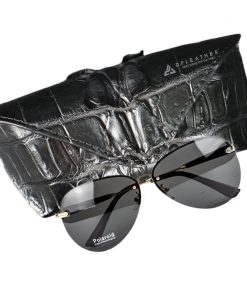 Bao da đựng kính da cá sấu thật 100% - Màu đen