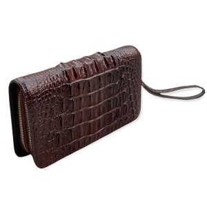 Ví cầm tay Clutch da cá sấu 2 khóa màu nâu