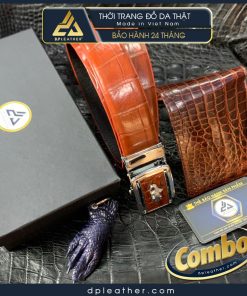 Set Combo Thắt lưng liền da bụng - Ví da cá sấu 2 mặt