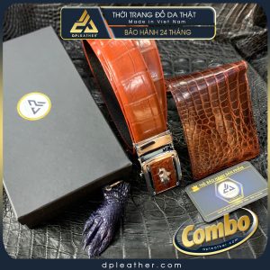 Set Combo Thắt lưng liền da bụng - Ví da cá sấu 2 mặt