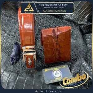 Set Combo Thắt lưng liền da bụng - Ví da cá sấu 2 mặt