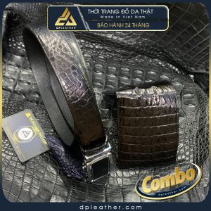 Set Combo Thắt lưng liền da bụng - Ví da cá sấu 2 mặt