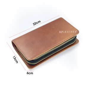 Ví cầm tay Clutch da bò Pullup 2 khóa 22x13x6cm