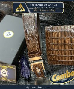 Set combo Thắt lưng da cá sấu liền kèm ví da 2 mặt cao cấp