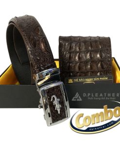 Set Combo Thắt lưng nam da cá sấu + ví cá sấu 2 mặt gai lưng DCB-103