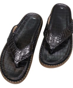 Dép da cá sấu nam - dép kẹp da cá sấu thật màu đen DCS-201