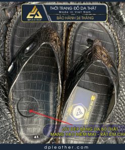 Dép da cá sấu nam - dép kẹp da cá sấu thật màu đen DCS-201