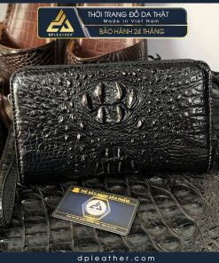 Clutch da cá sấu nam cỡ trung có khóa kéo