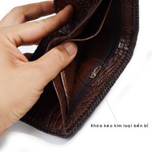 Ví da cá sấu 2 mặt đan viền - Khóa kéo kim loại