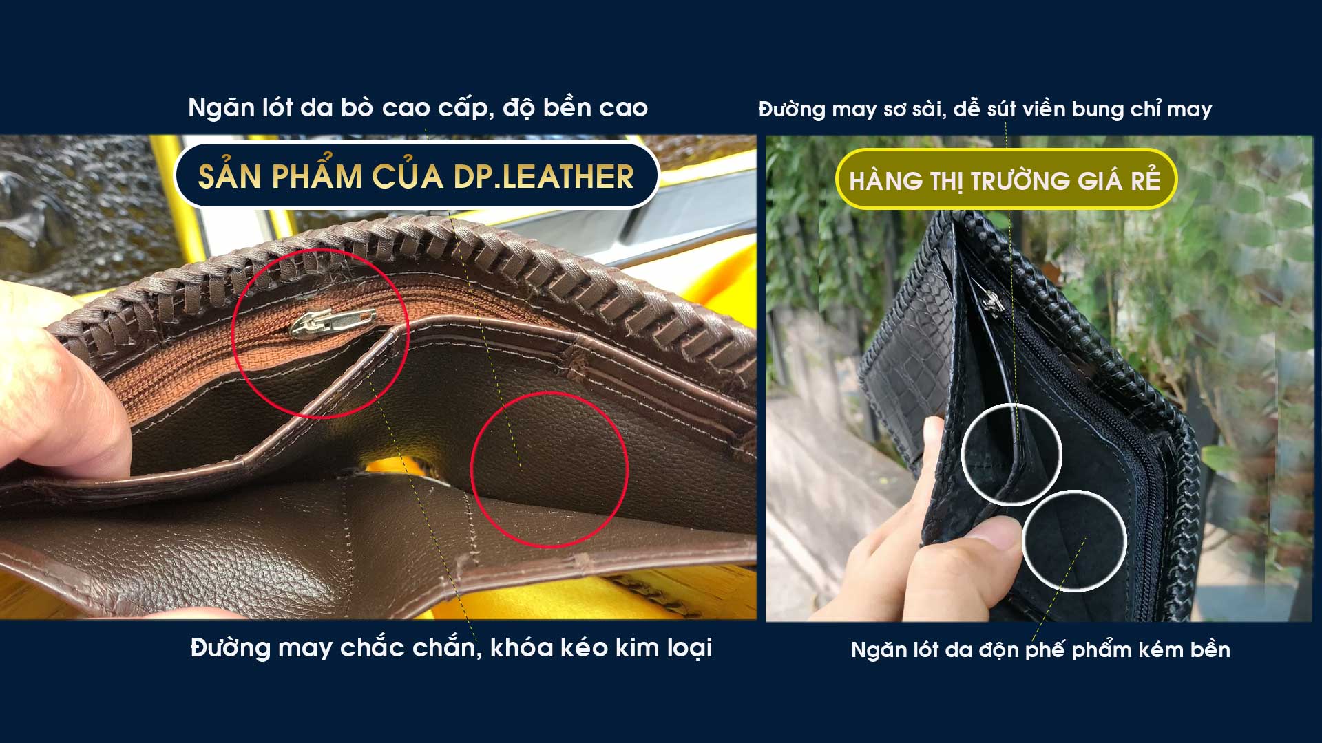 Ví da cá sấu đan viền 2 mặt thủ công tinh tế và đẹp mắt