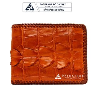 Ví da cá sấu nam dáng ngang gai đuôi đan viền nâu đỏ